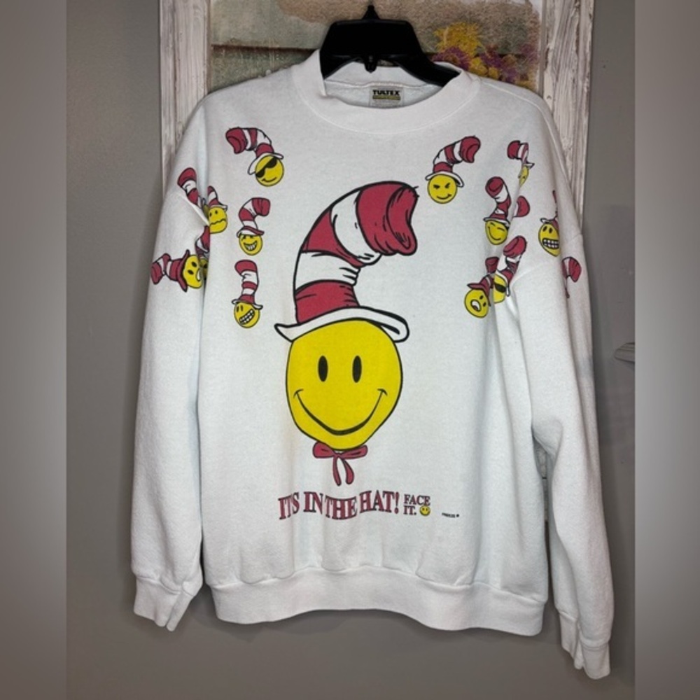 Vintage Tultex Crewneck White Sweatshirt “It’s In The Hat! Face It!” XL
